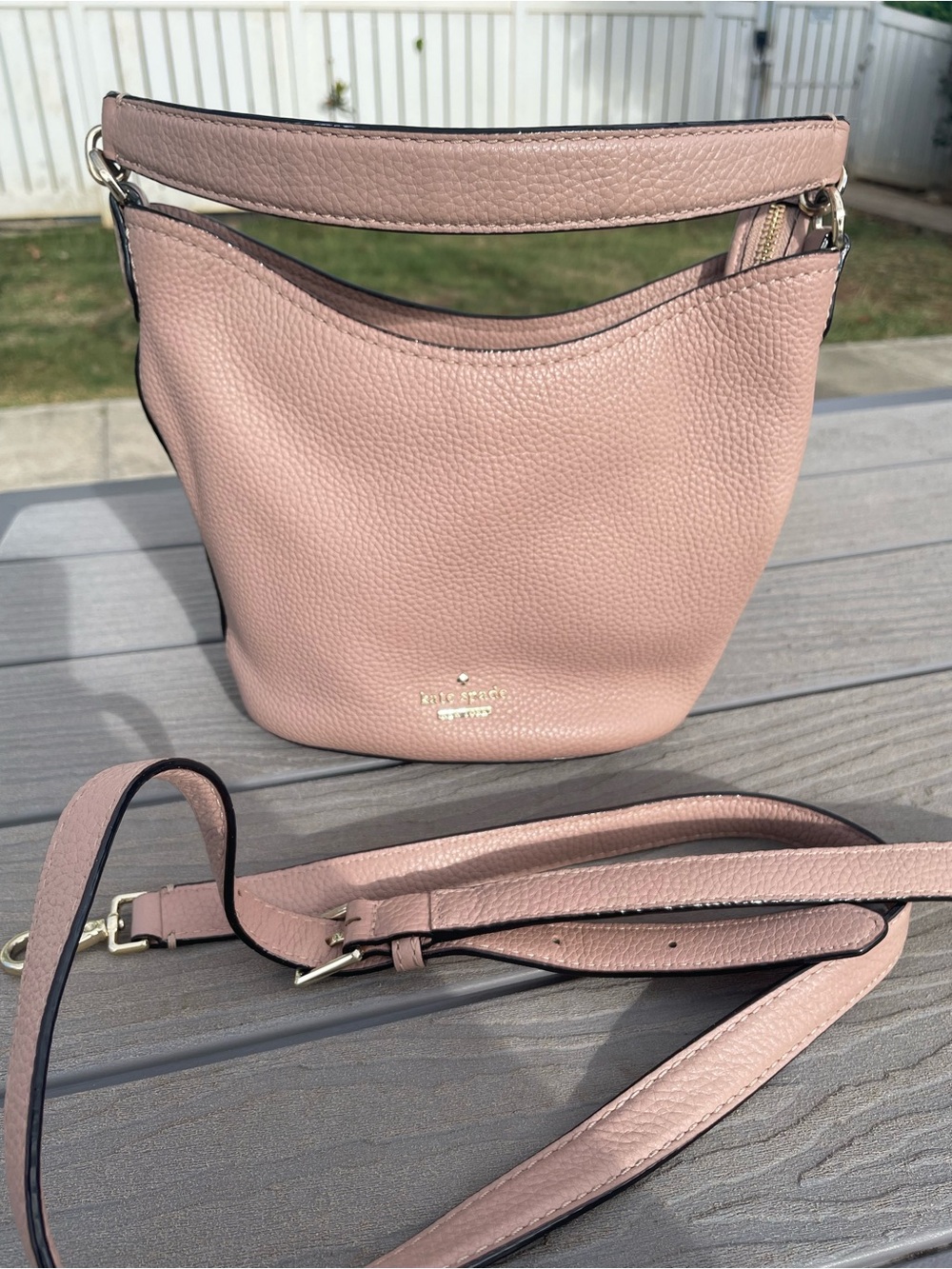 kate spade Pebbled Leather Bucket Shoulder Bag in Blush Pink